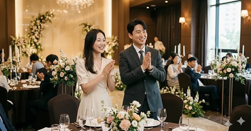 하객석에서 박수치는 친구들
